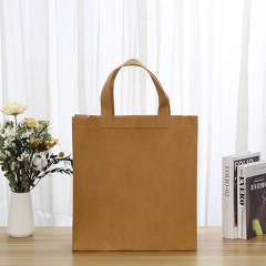 Commerce de gros personnalisé votre propre logo sac en papier kraft fourre-tout lavable sac à provisions
