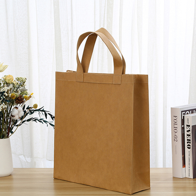 Commerce de gros personnalisé votre propre logo sac en papier kraft fourre-tout lavable sac à provisions