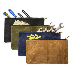 Wasserdichte, gewachste Baumwoll-Segeltuch-Kosmetiktasche mit benutzerdefiniertem Logo, tragbare Reise-Make-up-Organizer-Tasche mit Reißverschluss