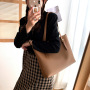 Fashion Women PU Leather Solid Color Shoulder Shopping Bag Casual Ladies Large Capacity Tote Handbags