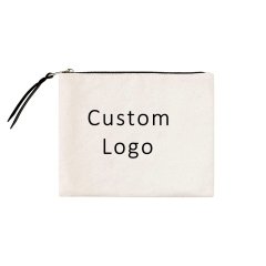 Individuell bedrucktes Logo-Geschenk Weiße Kosmetik-Make-up-Tasche aus Baumwollsegeltuch mit Reißverschluss
