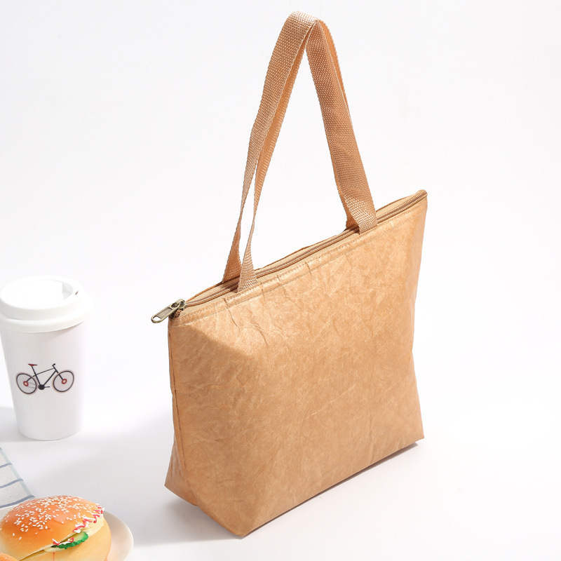 Wholesale BSCI factory Cheap Brown Kraft Lunch Bag washable paper Cooler Bag Insulated