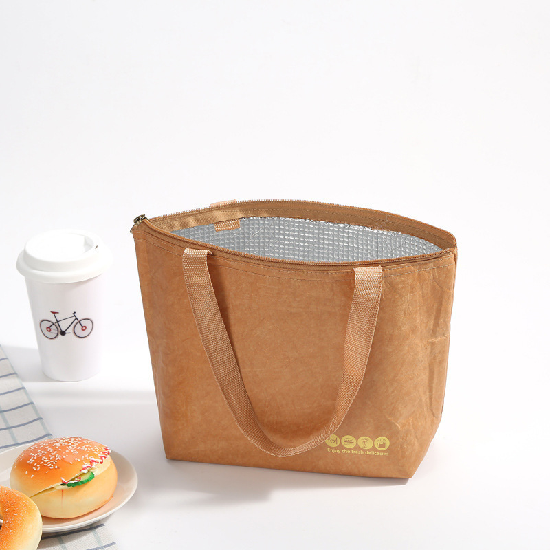 Wholesale BSCI factory Cheap Brown Kraft Lunch Bag washable paper Cooler Bag Insulated