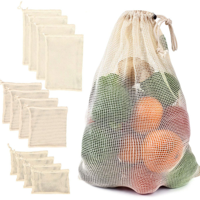 Totes Bolsa de malla Cuerda de algodón Productos de compras Comestibles Bolso de hombro de red con asa larga Bolsas reutilizables para frutas y verduras