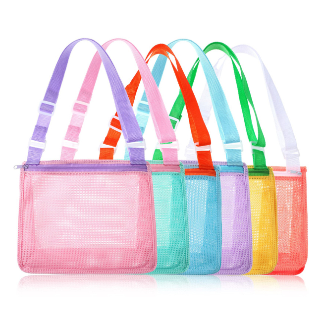 Correas de transporte ajustables personalizadas, bolsa de malla para almacenamiento de natación, bolsas de malla para juguetes de playa