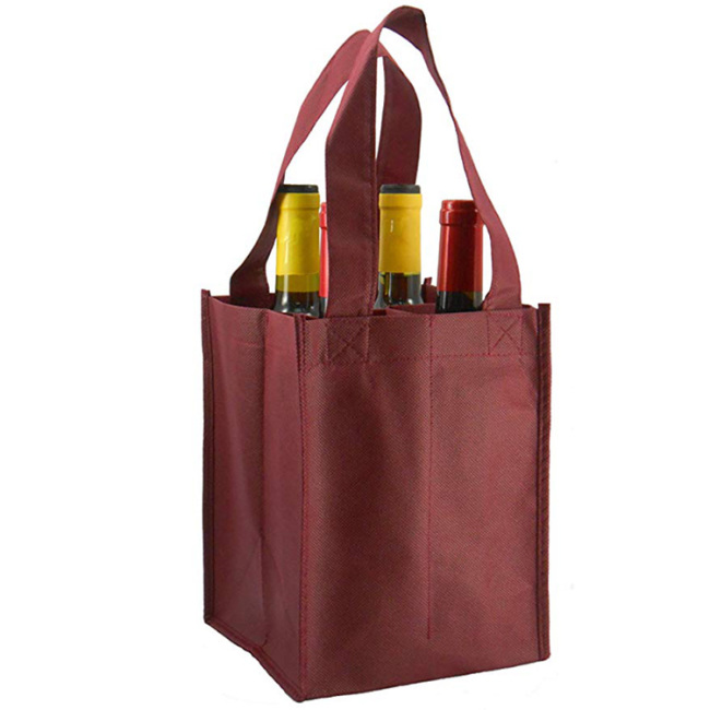 Bolsas de asas de regalo de vino plegables al por mayor Bolsa de vino de 6 botellas no tejidas