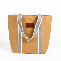 Bolsa de regalo de papel artesanal rectangular impresa con asa reciclable personalizada marrón para compras