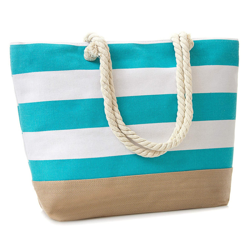 Wholesale top closure zipper Cotton rope handbag large canvas summer tote bags beach for women