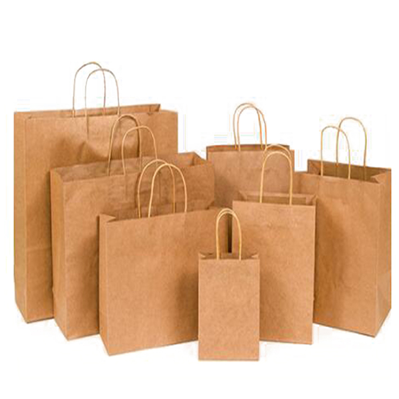 Cheap Recycled Custom Logo Printed Grocery Shopping Packaging Brown Kraft Paper Bag With Handles