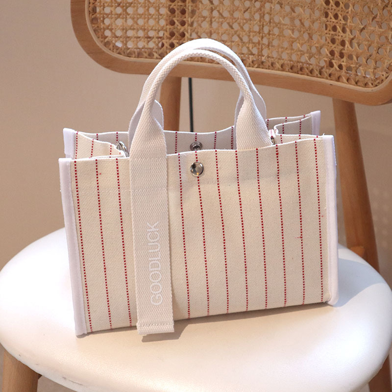 Colorful Letter Stripes Pattern Canvas Tote Bag Women's Casual Reusable Cotton Shoulder Bag & Purse Fashionable Print Design