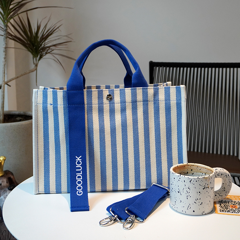 Colorful Letter Stripes Pattern Canvas Tote Bag Women's Casual Reusable Cotton Shoulder Bag & Purse Fashionable Print Design
