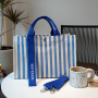 Colorful Letter Stripes Pattern Canvas Tote Bag Women's Casual Reusable Cotton Shoulder Bag & Purse Fashionable Print Design