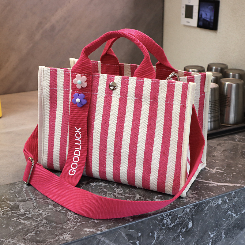 Colorful Letter Stripes Pattern Canvas Tote Bag Women's Casual Reusable Cotton Shoulder Bag & Purse Fashionable Print Design