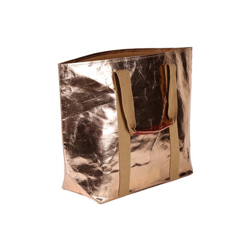 Wholesale Custom Bright Metallic Color Washable Kraft Paper Tote Shopping Bags