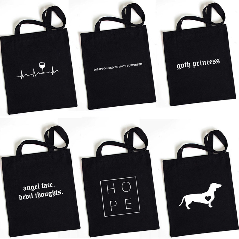 letter Ladies Shopping Bag Handbags Cloth Canvas Tote Bags Women Eco Reusable Shoulder Shopper Bags