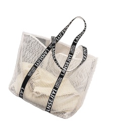 Bolso de mano de malla grande con estampado de moda de verano 2022, bolso de playa con rejilla calada con personalidad