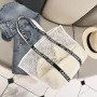 2022 Summer Fashion Print Large Mesh Tote Bag Personality Hollow Out Grid Beach Handbag