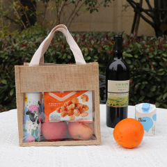 Bolsa de vino de arpillera transparente de PVC grande reutilizable, regalo de yute, embalaje personalizado, bolsos de regalo promocionales