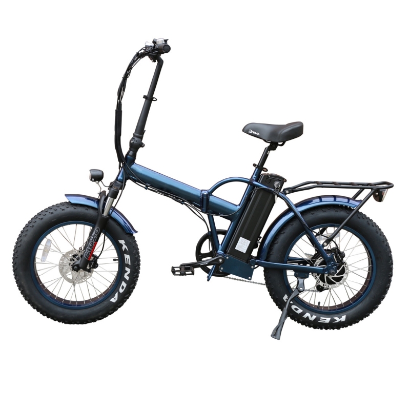 20 Inch Fat Tire Electric Bike with Blue Frame Foldable & down Tube Lithium Battery 3.5 Inch Big LCD Screen Disc Brake System