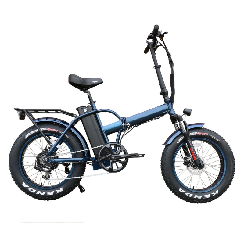20 Inch Fat Tire Electric Bike with Blue Frame Foldable & down Tube Lithium Battery 3.5 Inch Big LCD Screen Disc Brake System