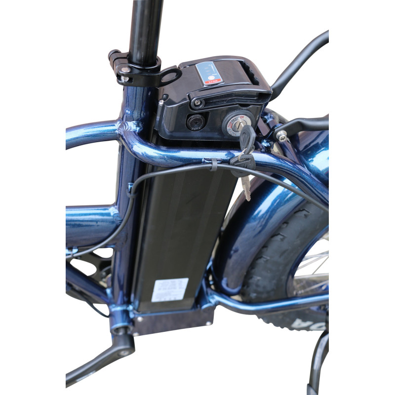 20 Inch Fat Tire Electric Bike with Blue Frame Foldable & down Tube Lithium Battery 3.5 Inch Big LCD Screen Disc Brake System