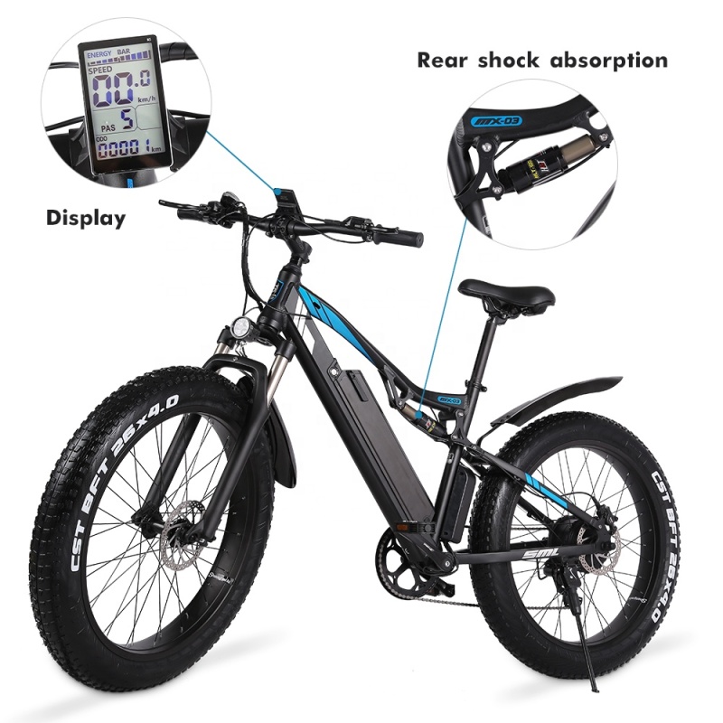 2021 New Arrival Adult Electric Bike Fat Tyre E Bike Mountain 1000W 48V Full Suspension Electric Bicycle 1000W