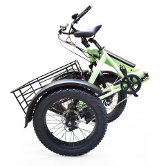 500W Foldable 48v Electric Tricycle 3 Wheel Cargo Bike with 20x4.0 Fat Tire Aluminum Material Folding Electric Trike for Adults