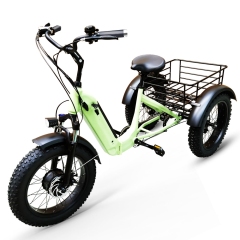 500W Foldable 48v Electric Tricycle 3 Wheel Cargo Bike with 20x4.0 Fat Tire Aluminum Material Folding Electric Trike for Adults