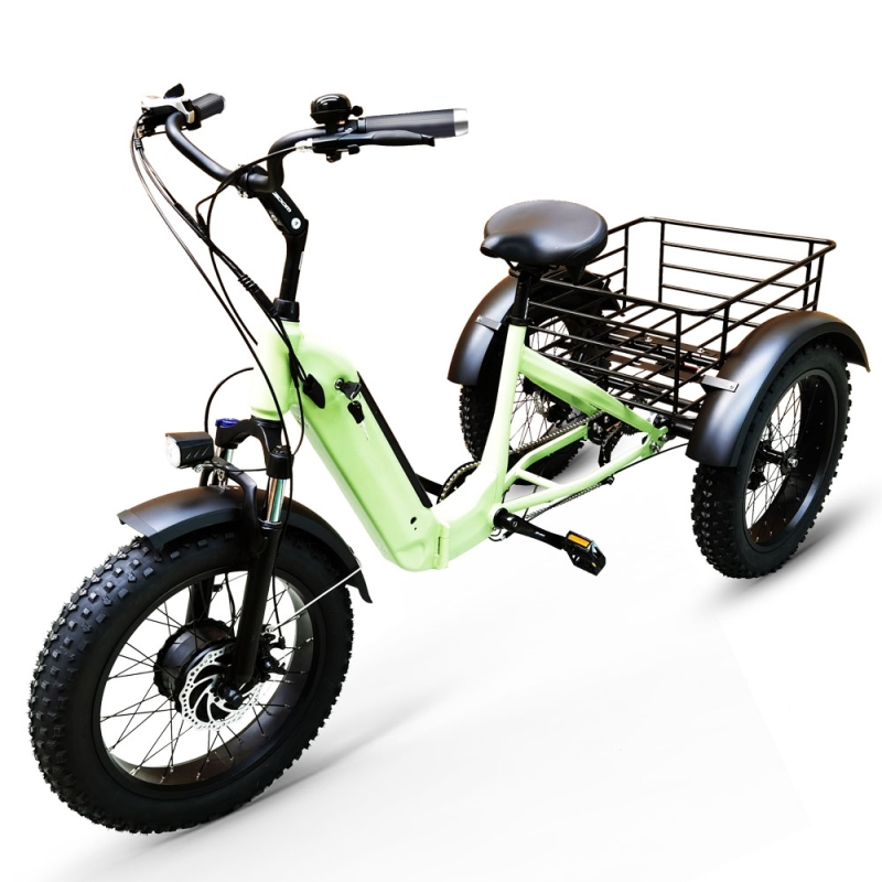 500W Foldable 48v Electric Tricycle 3 Wheel Cargo Bike with 20x4.0 Fat Tire Aluminum Material Folding Electric Trike for Adults