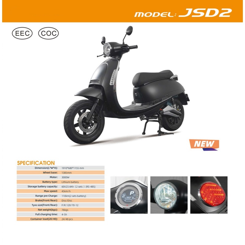 Long Range EEC L3E COC E Motorcycle 60V 3000W Electric Scooter Dual 60V 23.4Ah Lithium Battery Hydraulic Disc Brake System 2000W