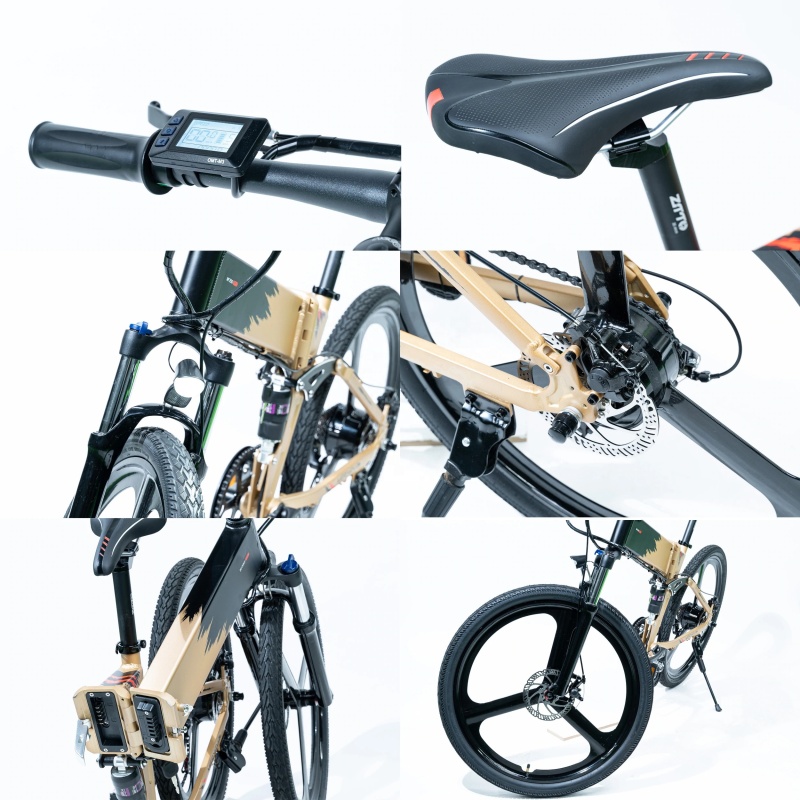 OEM Two-Tone Paint 3-Speichen-Magnesium-Rad-Elektromotor-Fahrrad 26-Zoll-Klapp-Mountainbike-Vollfederung E-Bike