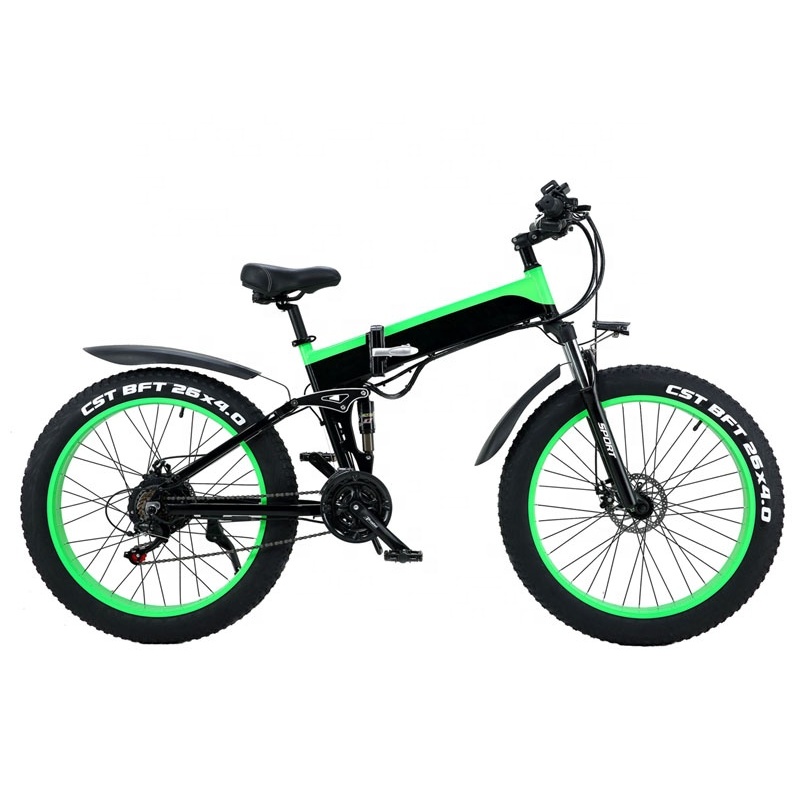 21 Speed 26 Inches Foldable Full Suspension Electric Fat Bike Fast Fat Tire Electric Bike With 48V 12.8Ah Hidden Battery