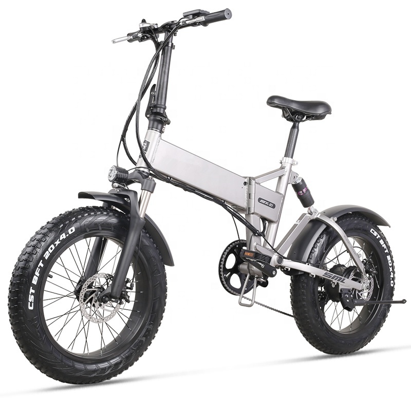 Full Suspension 20 Inch 4.0 Fat Tyre Foldable Electric Bike 48V 500W Bike Foldable Electric Bicycle With 48V 12.8Ah Lion Battery