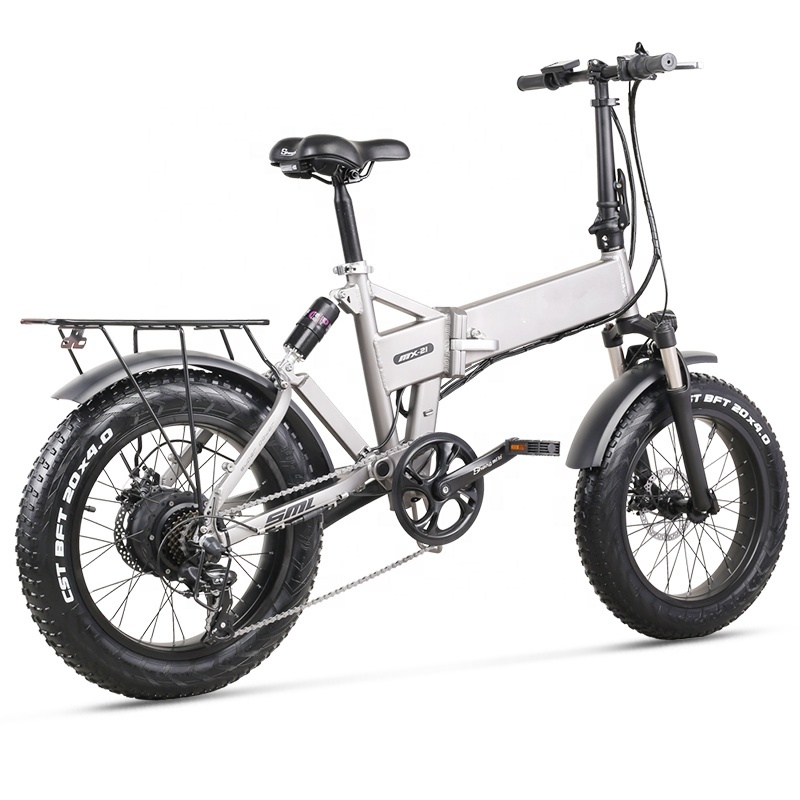 Full Suspension 20 Inch 4.0 Fat Tyre Foldable Electric Bike 48V 500W Bike Foldable Electric Bicycle With 48V 12.8Ah Lion Battery