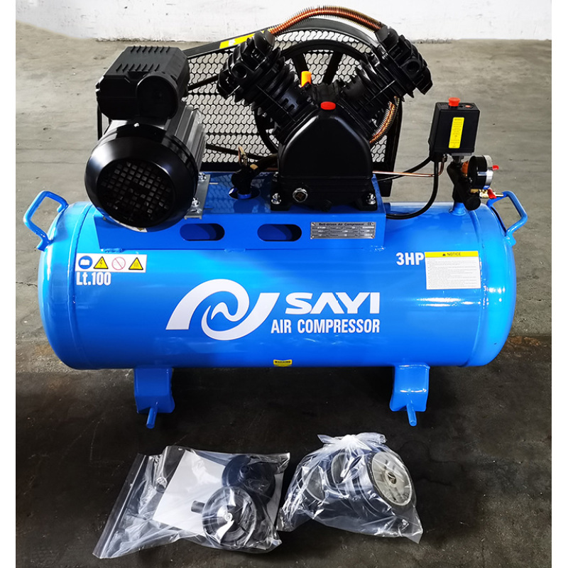 SAYI V2065 Cast Iron Two Cylinder Compressor Head 8 bar 3HP Piston Air Compressor 100L