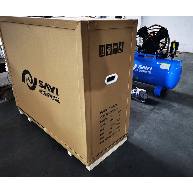 SAYI V2065 Cast Iron Two Cylinder Compressor Head 8 bar 3HP Piston Air Compressor 100L