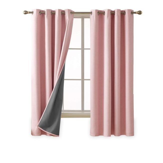 100%  Pink Energy Efficient Thermal Insulated  Curtains with 3 Pass Coating Blackout  Fabric Curtains