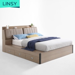 Linsy Antique Tatami Storage Beds Set Wooden Double Bed Base Models Frame For Bedroom Furniture With Headboard LS059A2