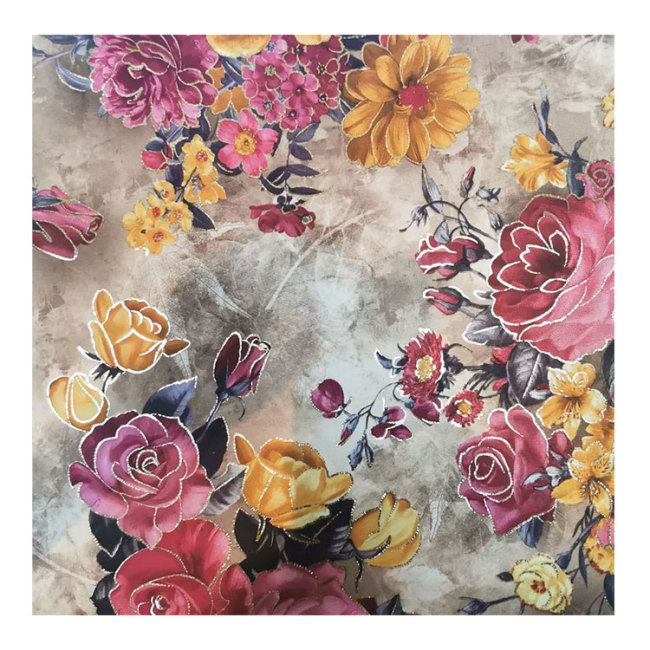 Wholesale Decorative Metallic Home Textile Floral Fabric Printed 100 Polyester Foil Knitted Fabric For Sofa