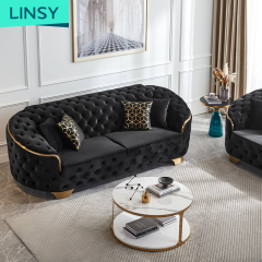 Linsy Nice Black 2Seat Velvet 3 4 Seat Fabric Sofa Home Soft Luxury Couch Chesterfield Sofa Living Room Furniture RBJ8K