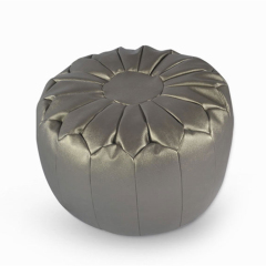 Space Grey PVC Leather Moroccan Embroidered Ottoman Pouf/Stool Round
