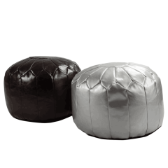 Space Grey PVC Leather Moroccan Embroidered Ottoman Pouf/Stool Round