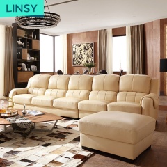 Simple modern L-shaped living room furniture top layer corner leather sofa combination