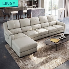 Simple modern L-shaped living room furniture top layer corner leather sofa combination