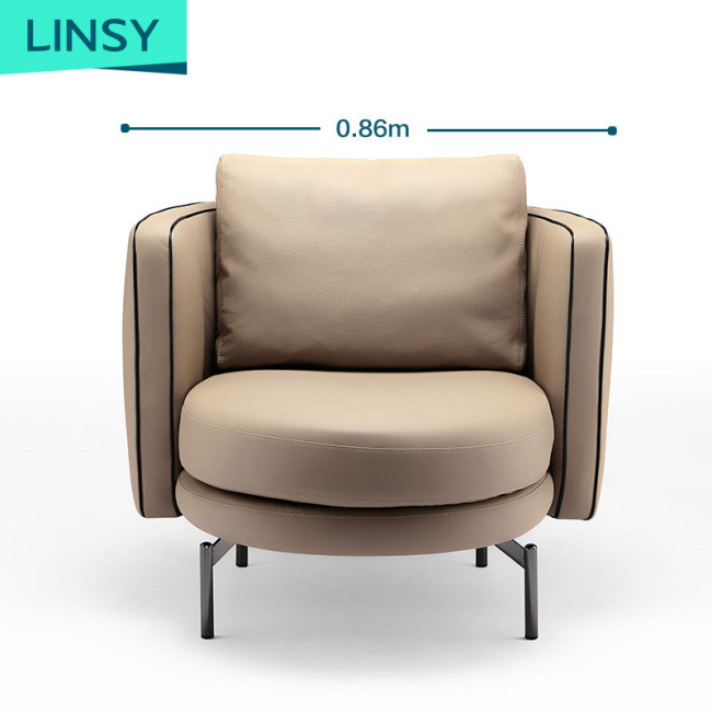 Linsy Modern Simple Lazy Leisure Sofa Chair Single Seat Luxury Leather Metal Leg Living Room Sofa Chair Tdy37