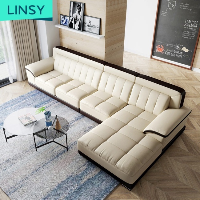 European Italian Luxury Modern Style Large Top Grain Real Corner Sectional Pure Leather Sofa Set
