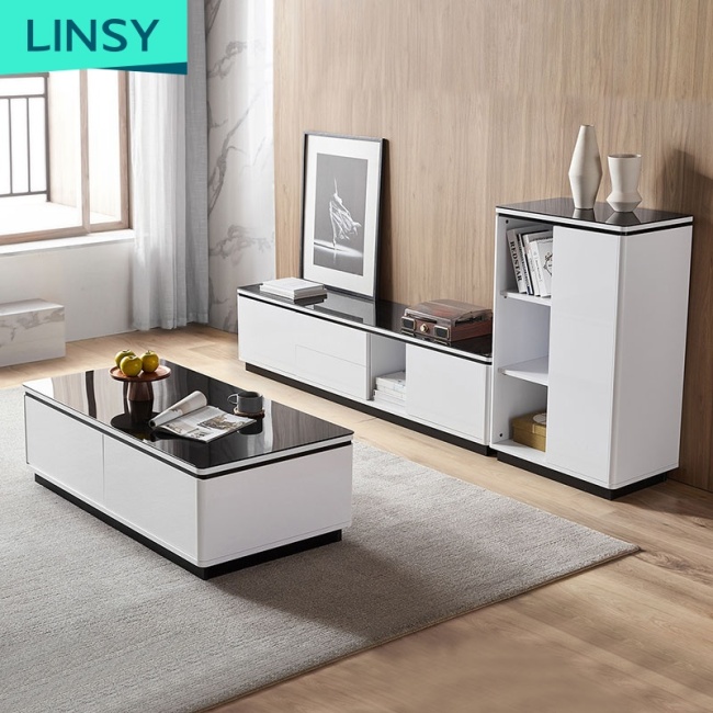Linsy Glass Tv Table Modern Design Black Nordic Living Room Tv Stand And Centre Table Other Home Furniture Bi1M