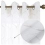 White Sheer Curtains for Living Room Bedroom, Grommet Semi Embroidered Sheers Drapes Light Filtering Voile Small Window