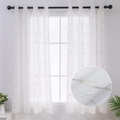 White Sheer Curtains for Living Room Bedroom, Grommet Semi Embroidered Sheers Drapes Light Filtering Voile Small Window