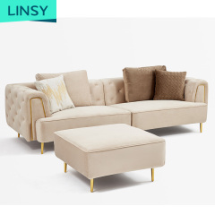 Linsy Modern Velvet Fabric Tufted Section Sofa Set Furniture Sectionals Chesterfield Corner L Shaped Living Room Sofas RBC1K